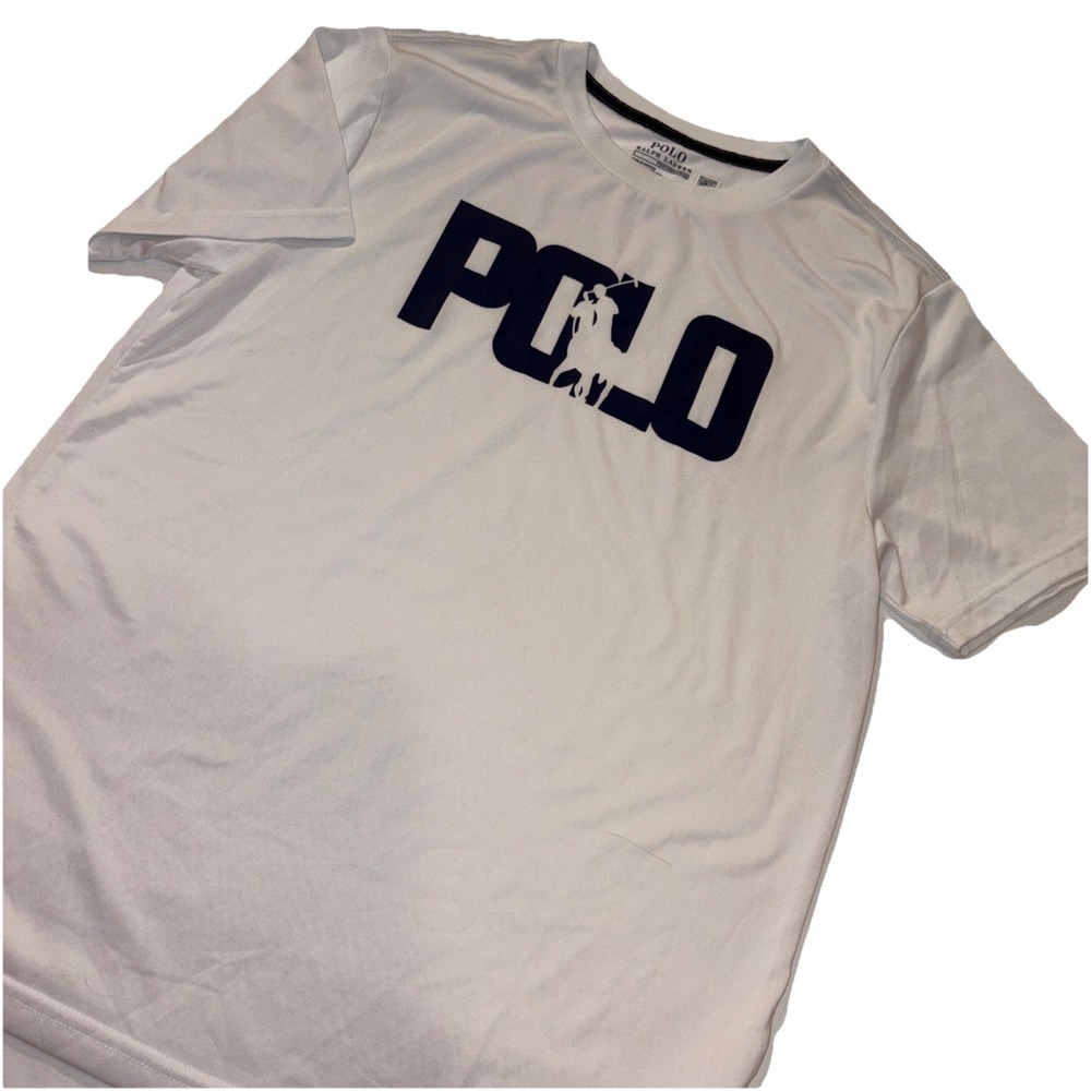 Polo Ralph Lauren Big Pony Logo White Performance Jersey Tee Boys Large 14-16